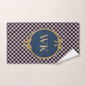 Navy Blue & Khaki Brown Checks & Monogram Handdoek (Handdoek)