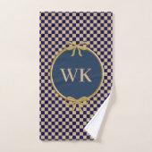 Navy Blue & Khaki Brown Checks & Monogram Handdoek (Handdoek)