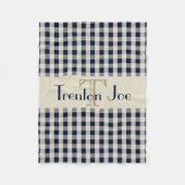 Navy Blue Khaki Check Pattern Monogram Name Boys Fleece Deken (Voorkant)