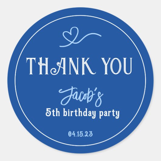 Navy Blue Kids Birthday Party Dank je Ronde Sticker (Voorkant)