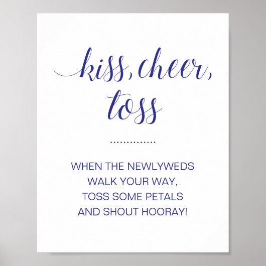 Navy Blue Kiss Cheer Toss Flower Confetti Wedding Poster (Voorkant)