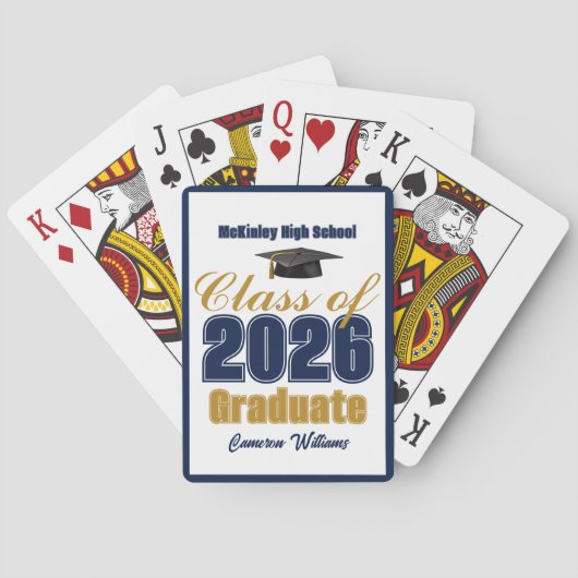 Navy Blue Klas van 2026 Aangepaste Afstudeerfeest Pokerkaarten (Achterkant)