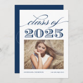 Navy Blue  Klasse van 2025 Foto Afstuderen Aankondiging (Voorkant / Achterkant)