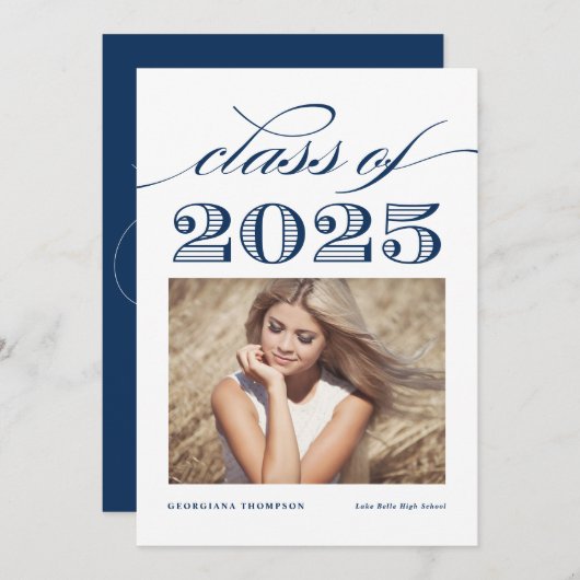 Navy Blue Klasse van 2025 Foto Afstuderen Aankondiging (Voorkant / Achterkant)