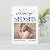 Navy Blue  Klasse van 2025 Foto Afstuderen Aankondiging (Staand voorkant)
