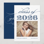 Navy Blue  Klasse van 2025 Foto Afstuderen Aankondiging (Voorkant / Achterkant)