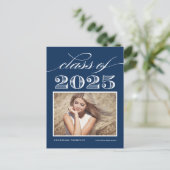 Navy Blue Klasse van 2025 Foto Afstuderen Aankondigingskaart (Staand voorkant)