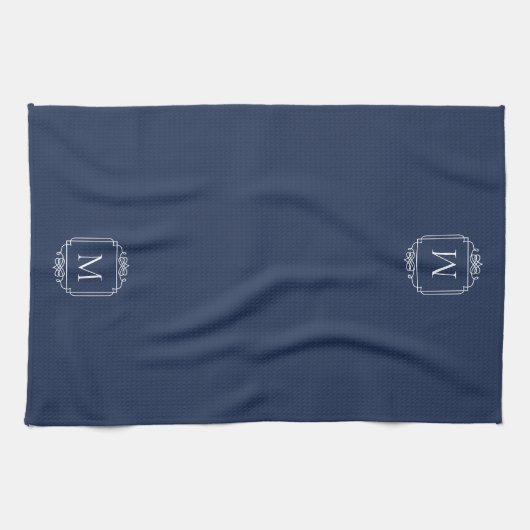 Navy blue | Klassiek Lijst monogram Theedoek (Horizontaal)