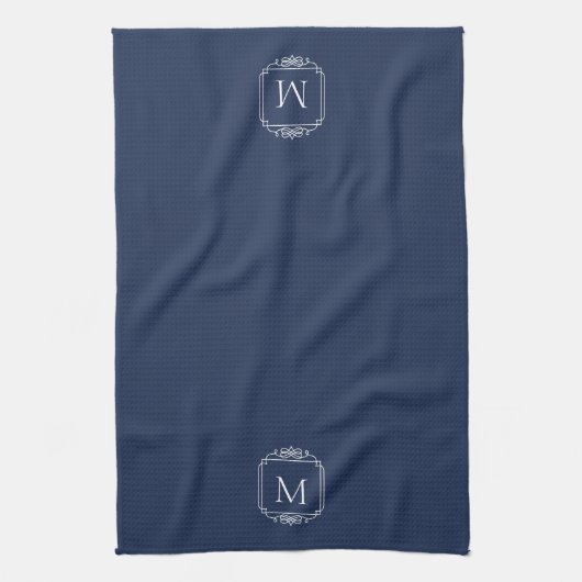Navy blue | Klassiek Lijst monogram Theedoek (Verticaal)