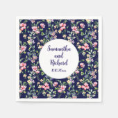 Navy Blue Kleurrijke Waterverf Wildflowers Wedding Servet (Voorkant)