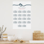 Navy Blue Knot 18 Tables Wedding Seating Chart Poster (Keuken)