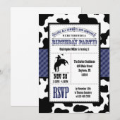 Navy Blue Koeienhuid Cowboy Birthday Kaart (Voorkant / Achterkant)