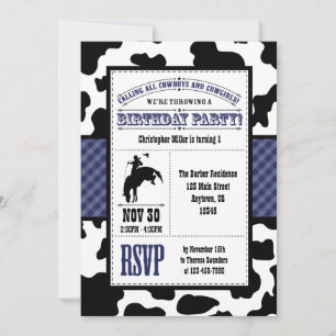 Navy Blue Koeienhuid Cowboy Birthday Kaart