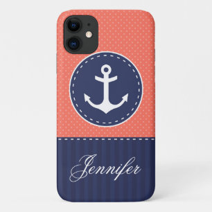 Navy Blue Koraal Roze Patroon Anker Aanpasbaar Case-Mate iPhone Case