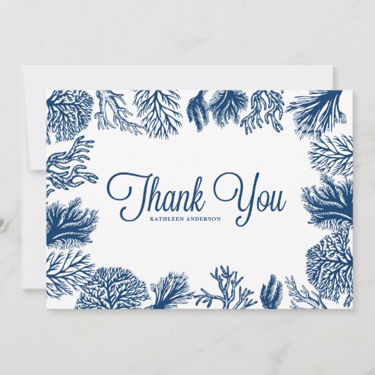 Navy Blue Koraalriffen Frame Summerbruiloft Bedankkaart (Voorkant)