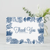 Navy Blue Koraalriffen Frame Summerbruiloft Bedankkaart (Staand voorkant)