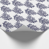 Navy blue koralen op een witte achtergrond cadeaupapier (Hoek)