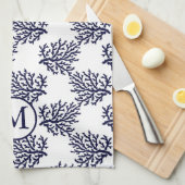 Navy blue koralen op een witte achtergrond die pa  theedoek (Quarter Fold)