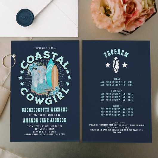 Navy Blue Kust Cowgirls Bachelorette Weekend Kaart