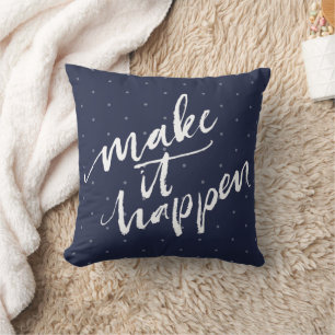 Navy Blue laat het gebeuren Polka Dot Quote Kussen