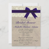 Navy Blue Lace Burlap Bridal Shower Kaart (Voorkant)