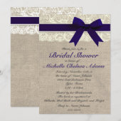 Navy Blue Lace Burlap Bridal Shower Kaart (Voorkant / Achterkant)