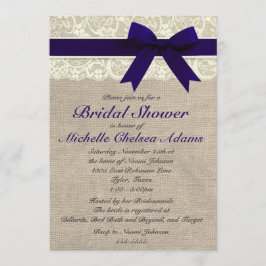 Navy Blue Lace Burlap Bridal Shower Kaart