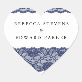 Navy Blue Lace Elegant Modern Wedding Hart Sticker