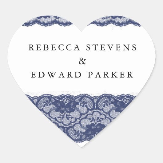 Navy Blue Lace Elegant Modern Wedding Hart Sticker (Voorkant)