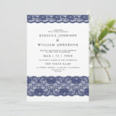 Navy Blue Lace Elegant Modern Wedding Invitation Kaart (Staand voorkant)