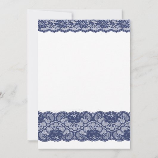 Navy Blue Lace Elegant Modern Wedding Invitation Kaart (Achterkant)