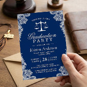 Navy Blue Lace Law School Student Afstuderen Foto Kaart