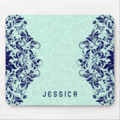 Navy Blue Lace Mint Green Dammaskers Muismat (Voorkant)