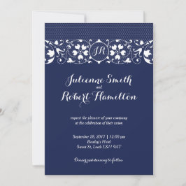 Navy Blue Lace Monogram Weddenschap Kaart