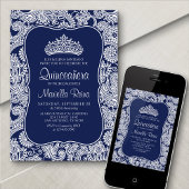 Navy Blue Lace Quinceañera Kaart