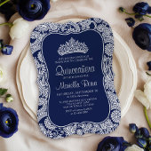 Navy Blue Lace Quinceañera Kaart