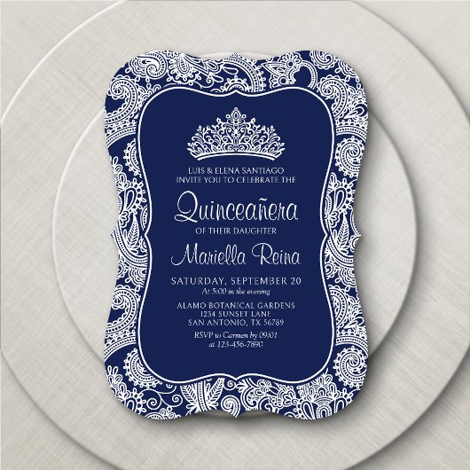 Navy Blue Lace Quinceañera Kaart