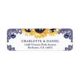 Navy Blue Lace Rustic Sunflower Return Address Etiket
