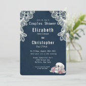 Navy Blue Lace Skull Roze Roses Couples Shower Kaart (Staand voorkant)