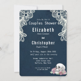 Navy Blue Lace Skull Roze Roses Couples Shower Kaart