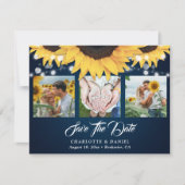 Navy Blue Lace Sunflower 3 Foto Save the Date (Voorkant)