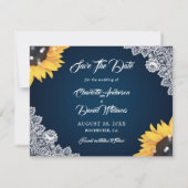 Navy Blue Lace Sunflower 3 Foto Save the Date (Achterkant)