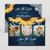 Navy Blue Lace Sunflower 3 Foto Save the Date (Voorkant / Achterkant)