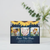 Navy Blue Lace Sunflower 3 Foto Save the Date (Staand voorkant)