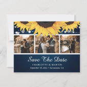 Navy Blue Lace Sunflower Foto redt datumkaarten Save The Date (Voorkant)
