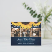 Navy Blue Lace Sunflower Foto redt datumkaarten Save The Date (Staand voorkant)