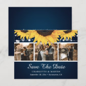 Navy Blue Lace Sunflower Foto redt datumkaarten Save The Date (Voorkant / Achterkant)