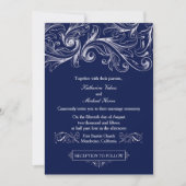 Navy Blue Lace Uitnodiging - Glam (Voorkant)