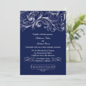 Navy Blue Lace Uitnodiging -  Glam (Staand voorkant)