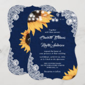 Navy Blue Lace Zonnebloem Huwelijk Kaart (Voorkant / Achterkant)